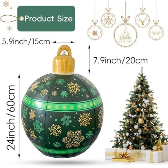 24'' Inflatable Christmas Balls, Xmas Blow up Balls, Outdoor  Decor (Green) - Picture 2 of 6